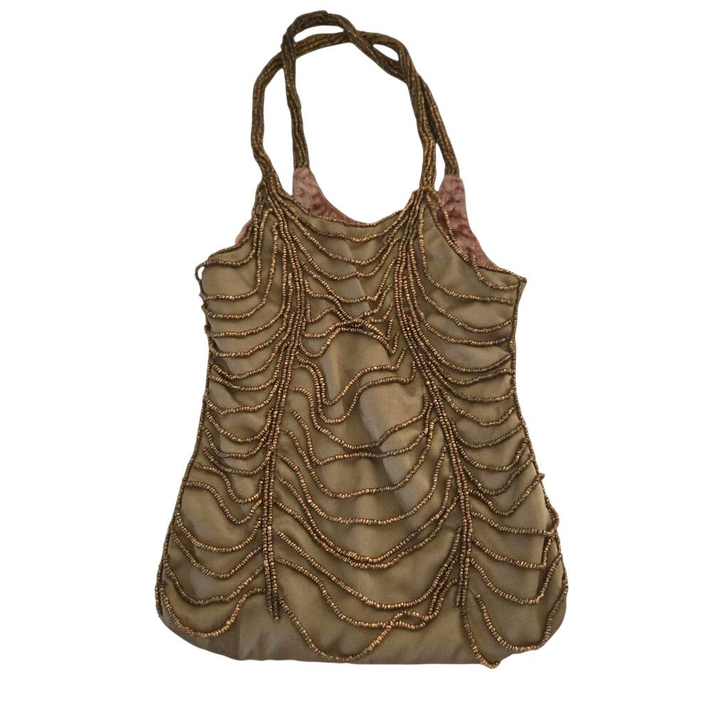 Jamin Puech Vintage Cascading Beaded Satin Handbag Flapper 20s Brown Gold